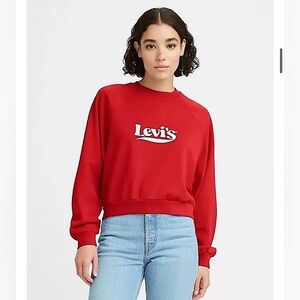 Levi’s Vintage-Style Red Logo Raglan Cropped Pullover Sweatshirt Size Small NWT